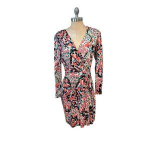 Lilly Pulitzer Pink abstract Silk blend pleated faux wrap Dress Medium